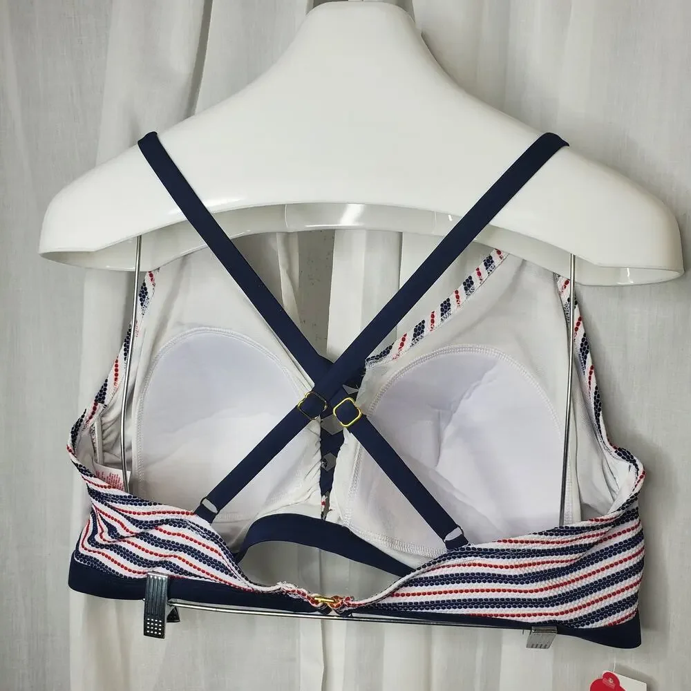 Xhilaration Red, White Blue Criss Cross Swim Top Size 26W, NWT